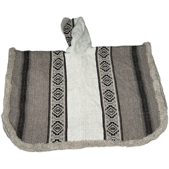 MILMARTE Wool Hooded Poncho Ethnic Boho Ecuador Tan One Size - Picture 8 of 8